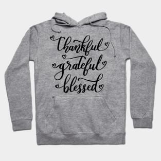 Thankful Grateful Blessed Hand Lettered Hearts Script Hoodie